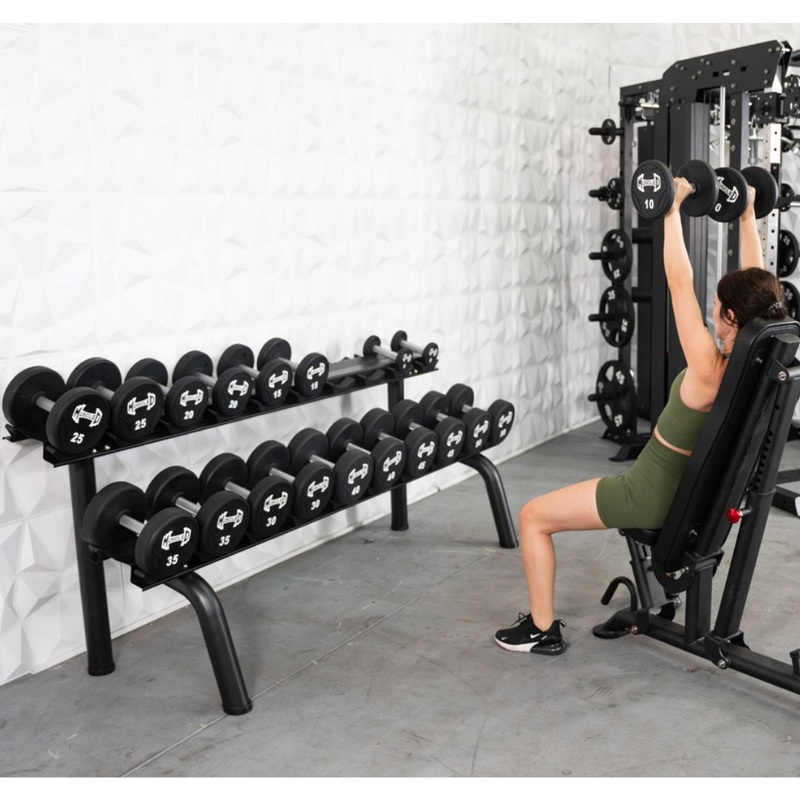 Pro Urethane Dumbbells – Muscle D Fitness – Quality Knurled Handles – Solid Design 5lb – 50lb