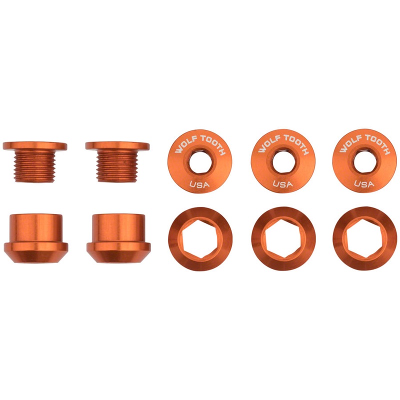 Wolf Tooth 1x Chainring Bolt Set – 6mm, Dual Hex Fittings, Set/5, Orange