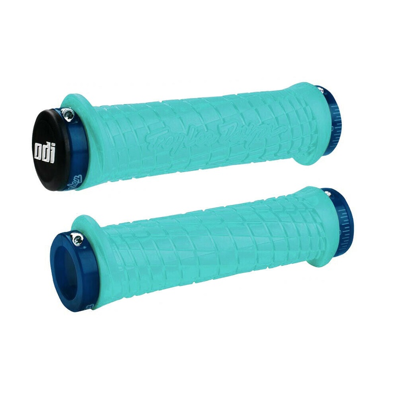 ODI Troy Lee Designs Lock-On BMX Grips – Aqua w/ Blue clamps – USA Made