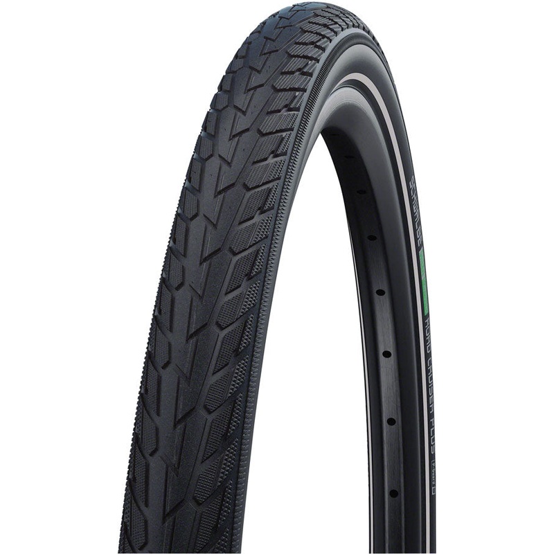 Schwalbe Road Cruiser Plus Tire – 700 x 40 Clincher Wire BLK/Reflective Active Green Compound PunctureGuard