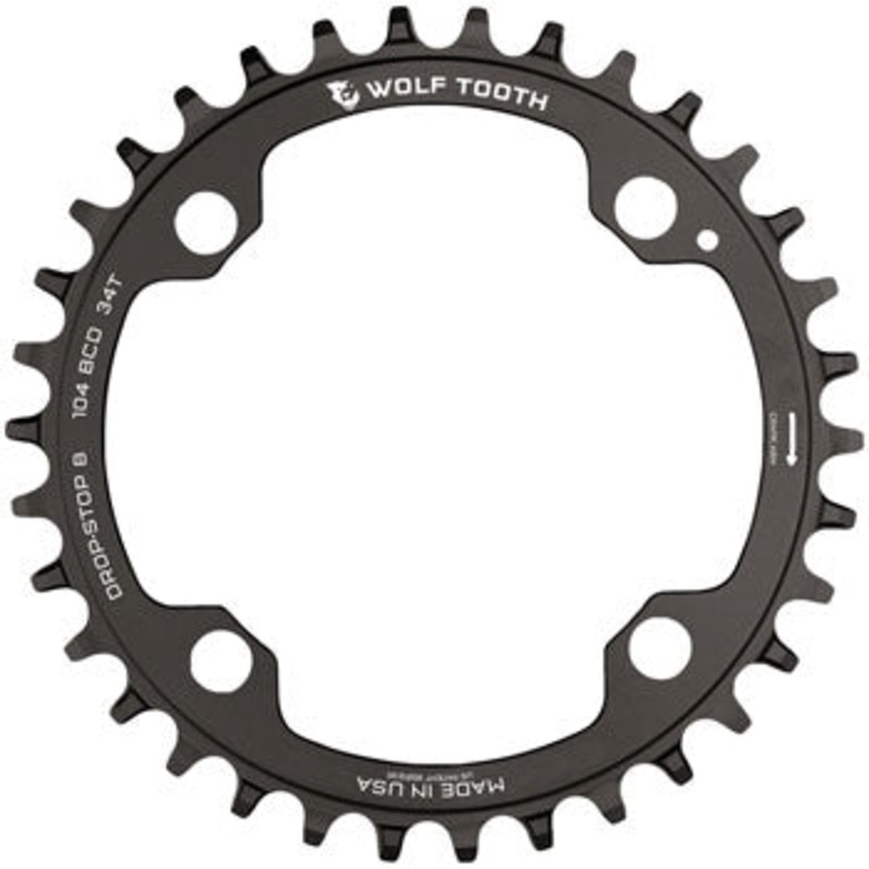 Wolf Tooth 104 BCD Chainring – 34t, 104 BCD, 4-Bolt, Drop-Stop B, Black