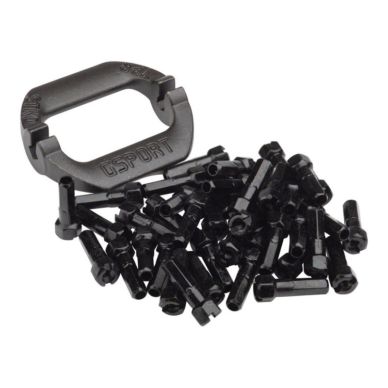 G-Sport Taper-Hex Kit – Bag of 40 Spoke Nipples + Tool – Black