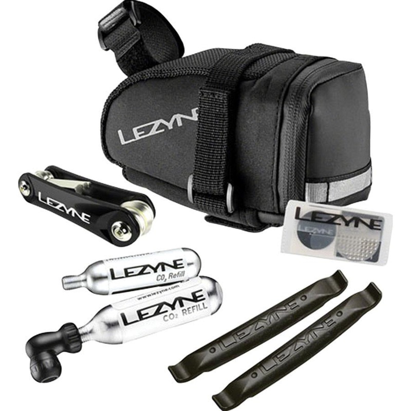 Lezyne M-Caddy Seat Bag with Twin Speed Drive 16g CO2, Rap6 Tool, SmartKit, and Composite Matrix Tire Levers Black