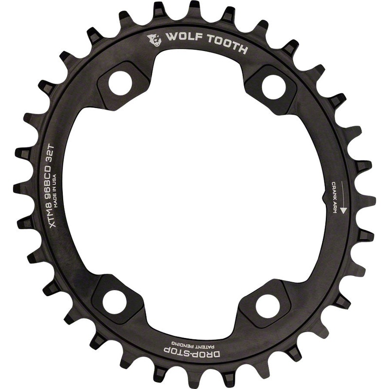 Wolf Tooth Elliptical 96 BCD Chainring – 30t, 96 Asymmetric BCD, 4-Bolt, Drop-Stop, For Shimano XTR M9000 and M9020 Cranks, Black