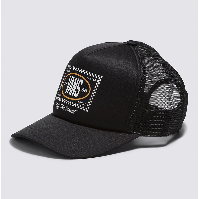 Vans Checkers Curved Bill Trucker Hat-Black OSFA