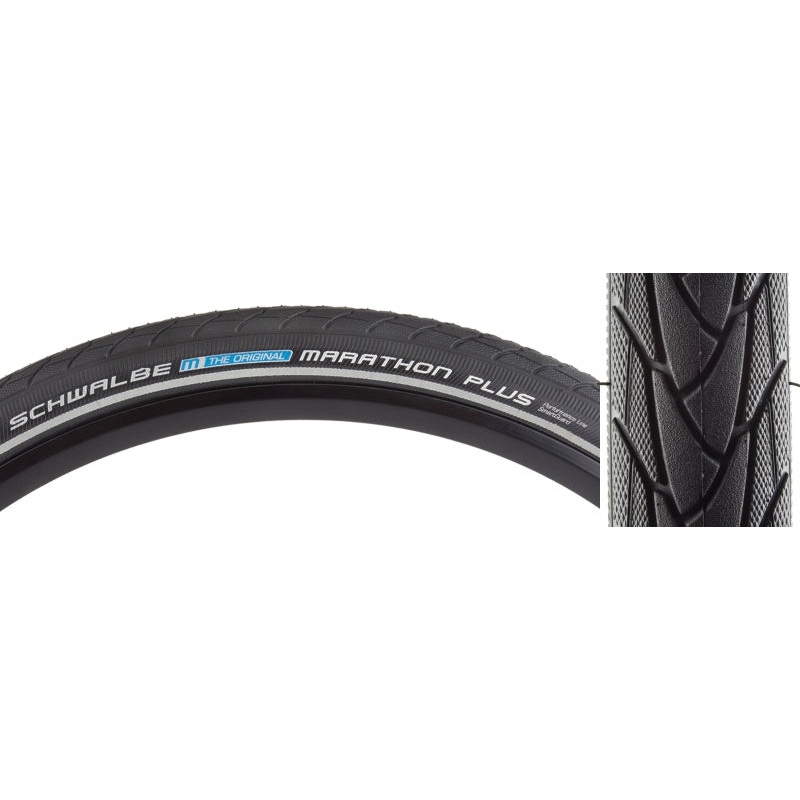 Schwalbe Marathon Plus Tire – 26 x 1 3/8 Clincher Wire BLK/Reflective Performance Line