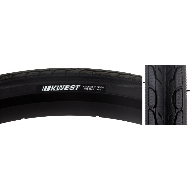 Kwest Tire 700x25C Wire Clincher 30TPI Black 700 x 25c
