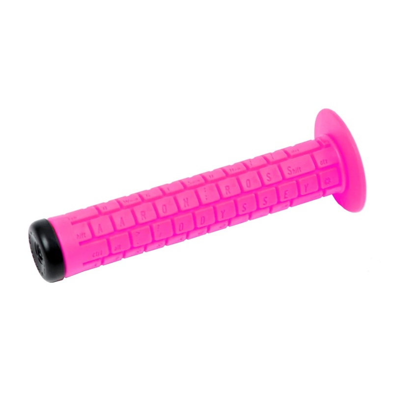 Odysssey BMX Aaron Ross “Keyboard V1” Grips w/ Bar Ends – Flanged – Hot Pink