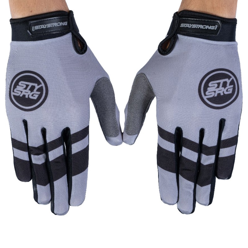 Stay Strong Chevron BMX Race Gloves-Grey Adult Large