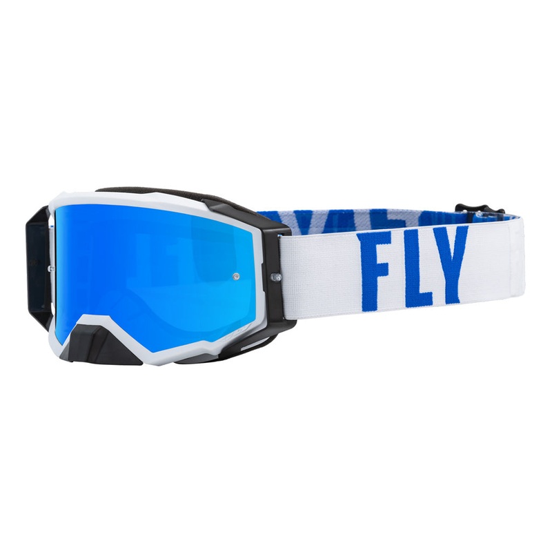 Fly Racing Zone Pro Goggles-White/Blue W/Sky Blue Mirror/Smoke Lens Adult