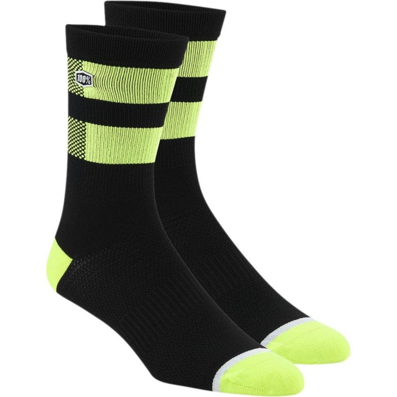 100% Flow Socks-Black/Flo Yellow Adult Large/X-Large