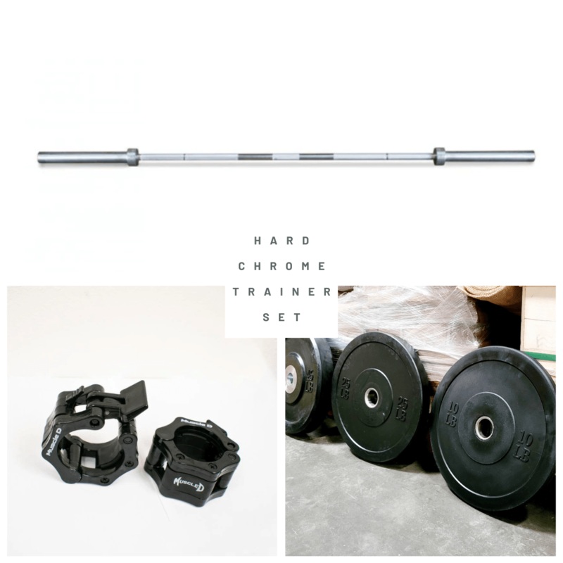 7′ Hard Chrome Olympic Bar and Bumper Plate Set 320lb Hybrid Bumper Plate Set
