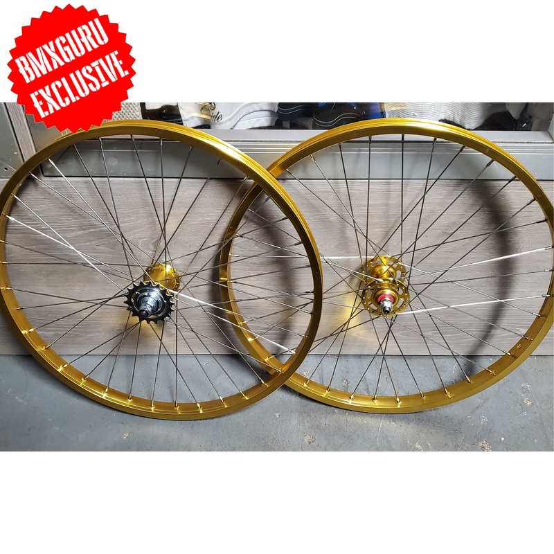 24″ 7X style Coaster Brake BMX Wheelset – Pair – Gold Anodized