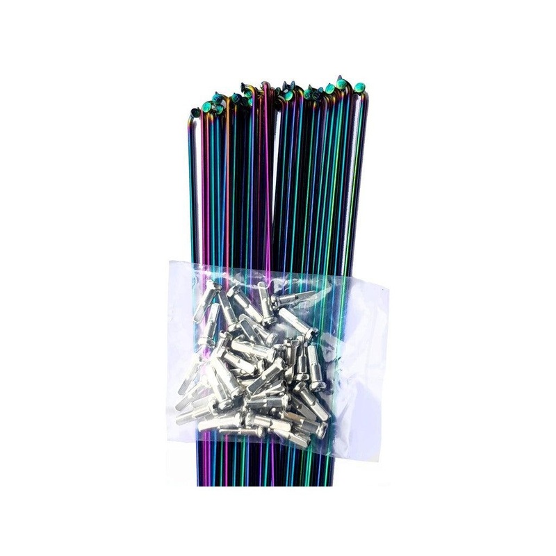 DRS Rainbow Stainless Spokes With Nipples (38 Pack) Oil Slick 182mm
