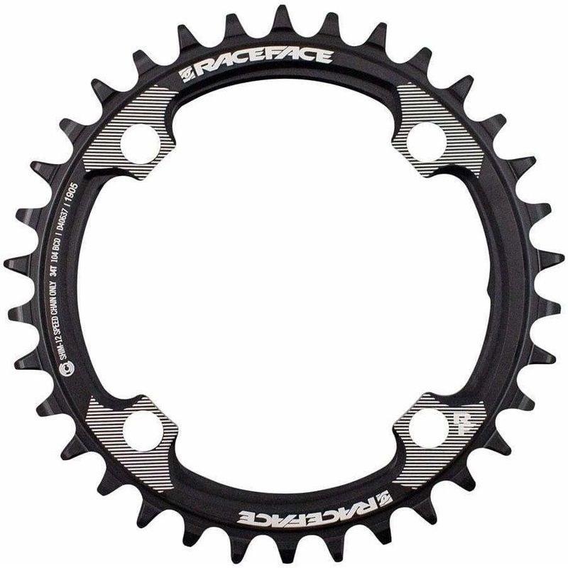 RaceFace 1x 104 BCD Hyperglide+ Chainring – 34t 104 BCD 4-Bolt Requires Shimano 12-speed Hyperglide+ Chain 7075 Aluminum BLK 104mm 34t