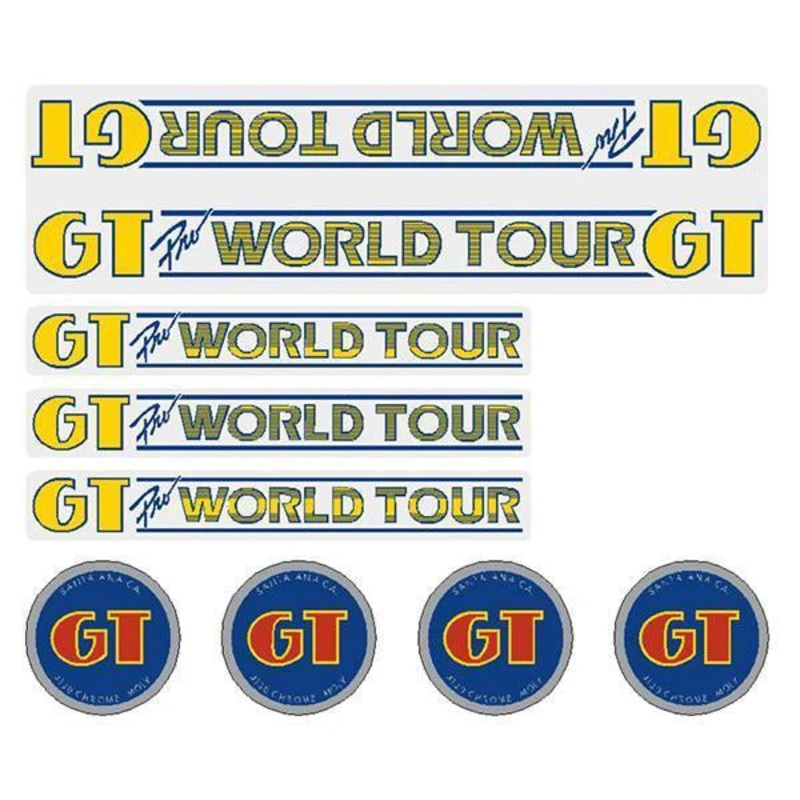 1984-1985 GT PRO World Tour Decal Set Yellow / Blue with Clear Background
