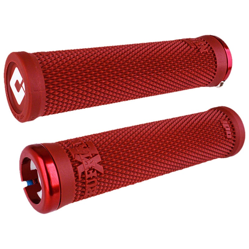 ODI Ruffian Pro XL V2.1 Lock-On BMX Grips – 135mm – Flangeless – Red w/ Red clamps – USA Made