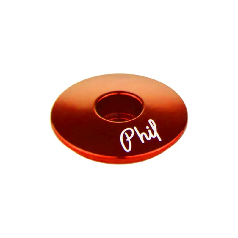 Phil Wood 1-1/8″ Aluminum Stem Top Cap – Orange – Made in the USA
