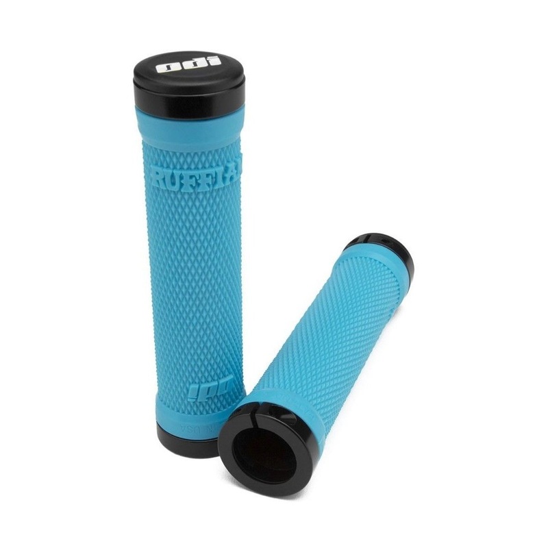 ODI Ruffian Flangeless Lock-On BMX Grips – 130mm – Aqua Blue w/ Black clamps – USA Made