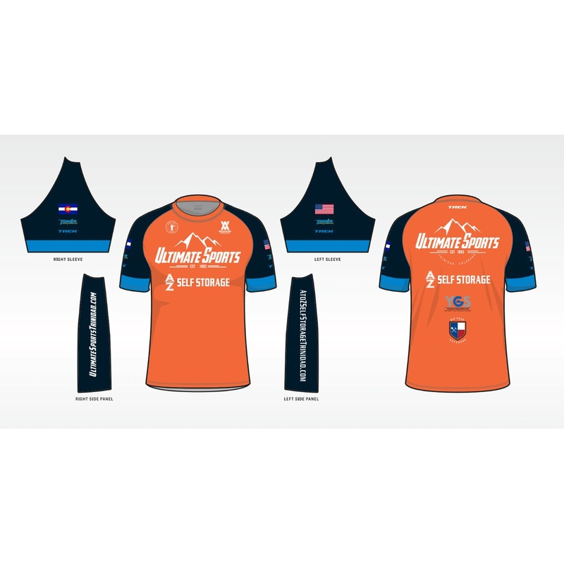 ULTIMATE SPORTS TEAM SEMI-FITTED TECH TEE, SHORT-SLEEVE, ORANGE / BLUE Small