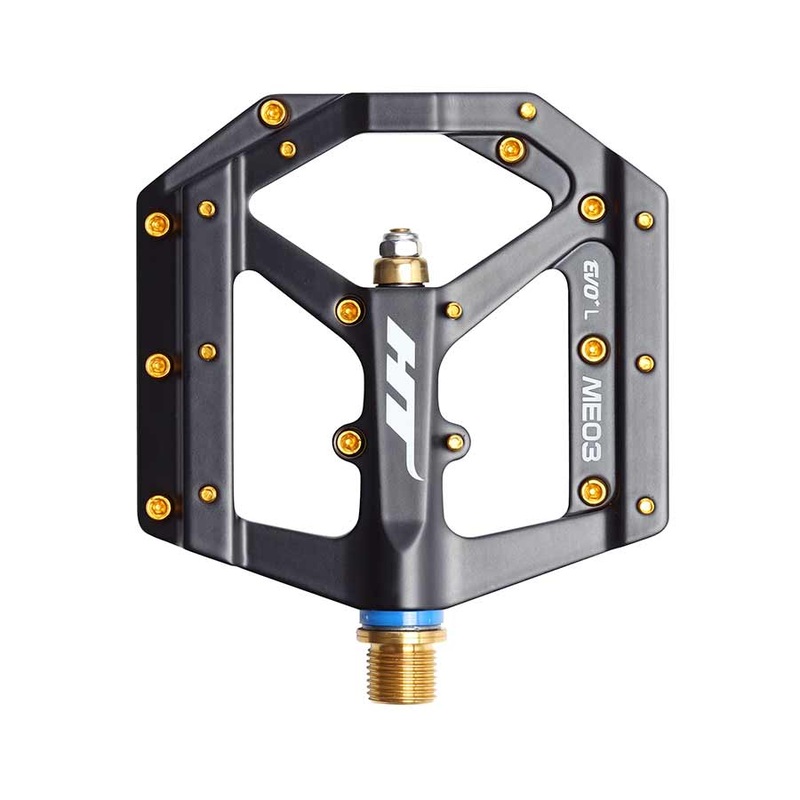 HT Components ME03T EVO+ MAG Platform Pedals Body: Magnesium Spindle: Titanium 9/16” Black Pair